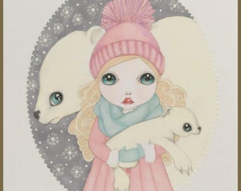 Original art snowed in polar bears fantasy lowbrow art