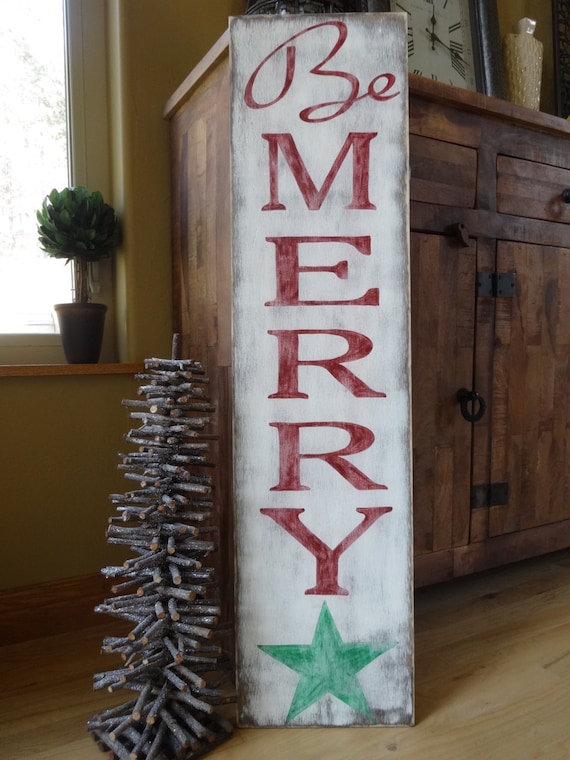 Be Merry Christmas sign. 10x40 Hand painted wood sign/
