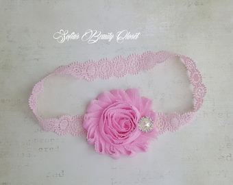 Pink headband. Lace headband. Infant headbands. Newborn headband. Lace headband baby. Preemie headbands. Infant lace headband. Pink flower