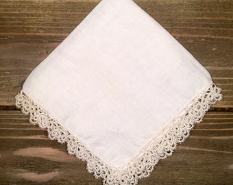 Vintage (1920's) White Tatted Handkerchief