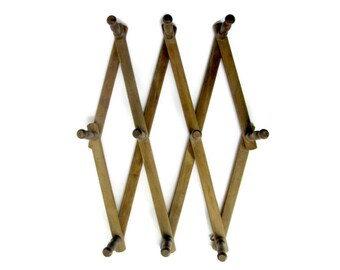 Vintage Peg Rack Accordion Rack French Country Decor Farmhouse Decor Shabby Chic Mug Rack Jewelry Storage Hat Rack Wood Rack Folding Rack