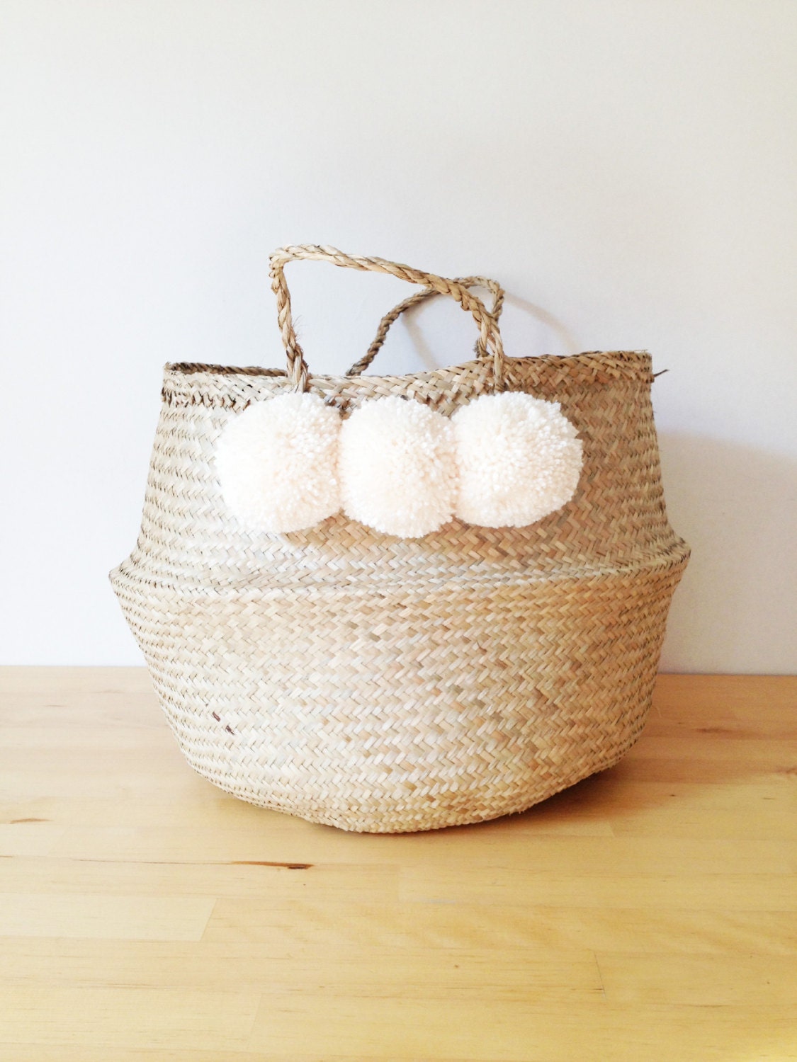 Pom Pom Seagrass Belly Basket Cream Panier Boule Planter
