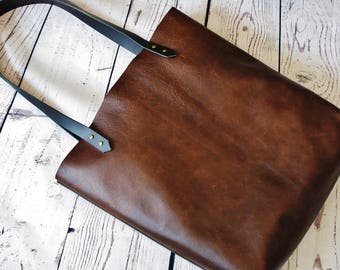 Dark brown leather tote bag, leather shopper, real leather tote, shoulder bag, leather bag, leather purse, leather tote bag