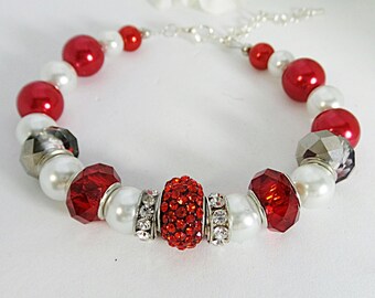 Delta Sigma Theta Sorority Bracelet, Beaded Bracelet, Sorority Bracelet, Red and White, Divine 9 Jewelry, DST Bracelet, Arm Candy, HBCU