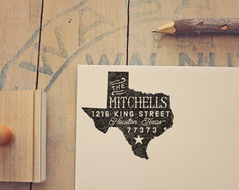 Texas Return Address State Stamp, Personalized Rubber Stamp