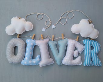 Letters, baby name, children fabric letters in Garland. Custom name Banner, nursery decor, personalized name, baby name decor fabric.