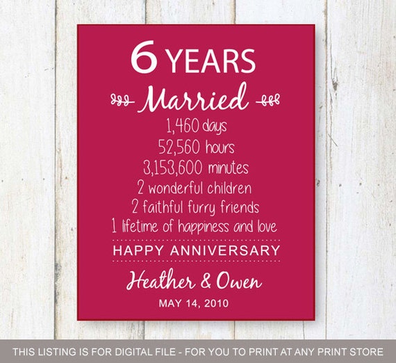 6th Anniversary Gift six years of Wedding Anniversary 6th Anniversary Gift six years of Wedding Anniversary