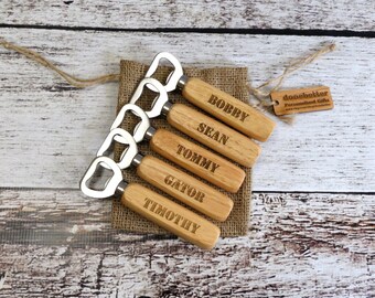 Set of 5 Wooden Personalized Bottle Opener for Groomsmen, Friends, Bar Gifts, Gifts for Men, wedding Favors, Bar Ware, Party Favors