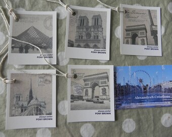 5 monuments of Paris vintage style tags