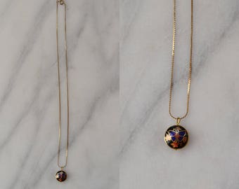 1970s Cloisonne Necklace / vintage gold necklace