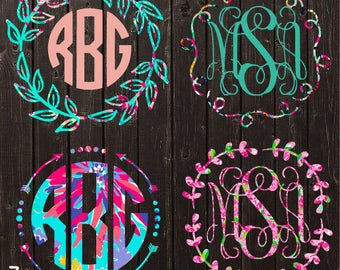 Lilly Pulitzer Monogram Decal / Vinyl Decal / Bridesmaid Gift / Womens Gift / Car Decal / Yeti Decal / Laptop Decal/ Personalized Decal
