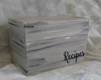 Recipe Box // 4x6 // Wooden // Recipe Card Storage // Bridal Shower // Marbled Painted - Black White Grey // "Recipes" // Organization