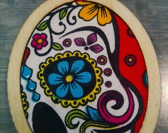 Fabric day of the dead pendant