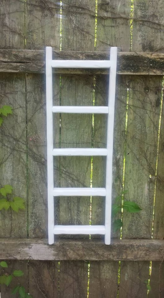 Primitive Rustic White Painted Ladder Home Wall Decor 11