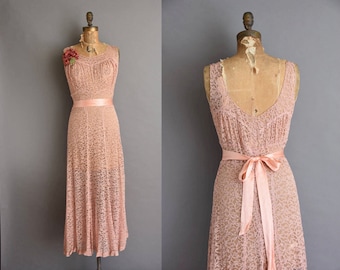 Dusty ROSE 1930s full lace art deco vintage wedding dress Medium Large vintage 30s dress