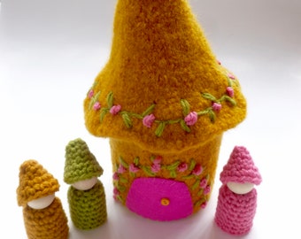 Gnome cottage Felted Wool Gnome Home peg dolls ready to ship
