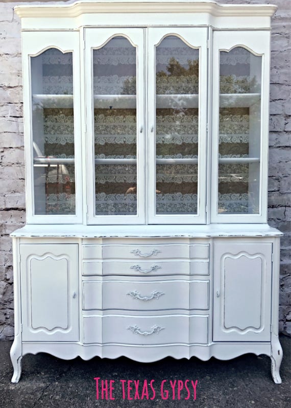White French Provincial China Cabinet Hutch