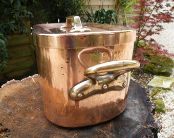 Antique 1800s French Copper Daubiere / Stewing Pan -DOVETAILED SEAMS 6.65lbs / 3.02kgs STAMPED "30" On The Body And On The Lid