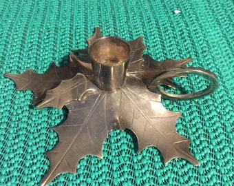 Metal Poinsettia Taper Candle Holder - Candlestick