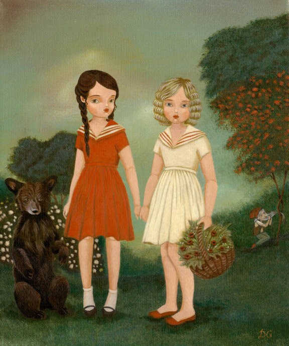 Snow White &amp; Rose Red Print 8x10 Children's Art Girls