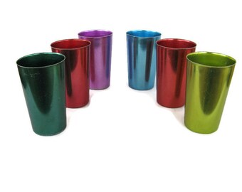 lot of colorful aluminum tumblers, Bascal, 1950's