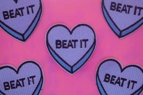 Blue "Beat It" Heart Iron on Patch