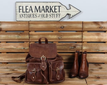 Leather Backpack, Rucksack, Purse, Distressed Brown