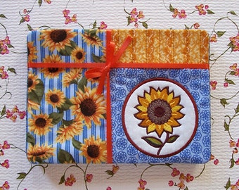 Sunflower Applique Fabric Snack Mat Mug Rug Set of 4