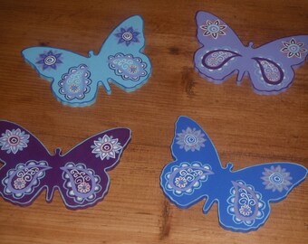 Flight of butterflies decorated with mandalas/70's vintage style wooden