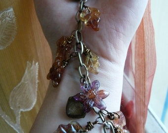 Bracelet In The Wood-eco resin-leaves flowers mushrooms