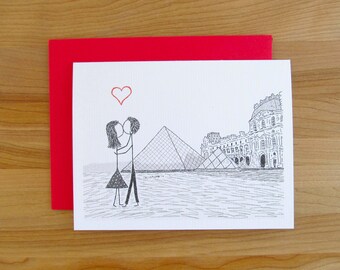 Canoodle Doodles No. 34 - Paris Louvre Museum // Romantic Valentine, Birthday, Anniversary, Engagement, or Bridal Shower card for Him or Her