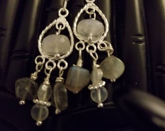 Rainbow Moonstone and Labradorite chandelier earrings