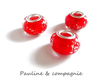 3 Red lampwork glass beads