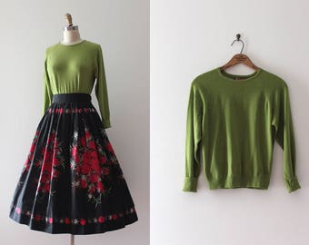 vintage 1950s Dalkeith sweater // 50s green wool pullover sweater