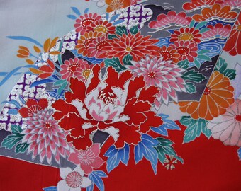 Peony kimono fabric/ floral/ Vintage Child Kimono silk fabric
