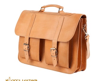 15 INCH LAPTOP BAG Leather Messenger Bag for Men in Natural color 100% Full Grain Leather