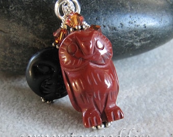 Jasper Midnight Barn Owl Charm/Zipper Pull from Cornerstoregoddess EHAG