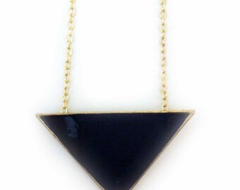 SALE Necklace handmade vintage with fashion triangle in gold and black