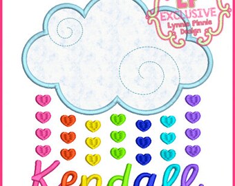 Heart Raindrops Cloud 4x4 5x7 6x10 7x11 Machine Embroidery Design