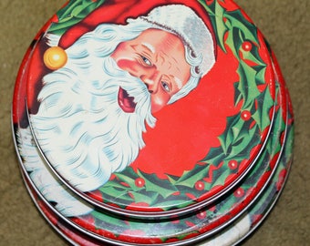 Santa Claus Nesting Tins Retro Santa Christmas Set of 3 Vintage X-Mas Decor Cookies Candy Containers Tin Canister Set Retro Christmas