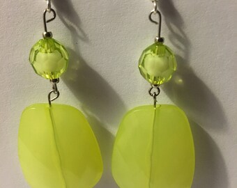 Green, silver, mulit shape, earrings