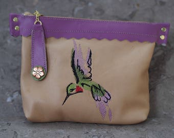 Sale! Hummingbird Zippered Leather Pouch