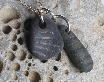 Natural Surf Tumbled Fossils Charms Sterling Silver Necklace (693)