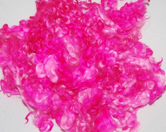 Cotswold Wool Locks, Curls, Locks for Spinning, Felting and Doll Hair Hand Dyed in Shades of Hot Pink, light to bright pink 1 oz.