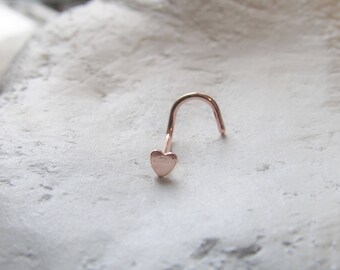 Rose gold Tiny Heart Nose Ring Stud..20g