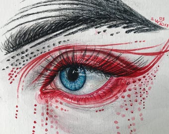 Abstract Eye painting,watercolor eye painting,eye red make up