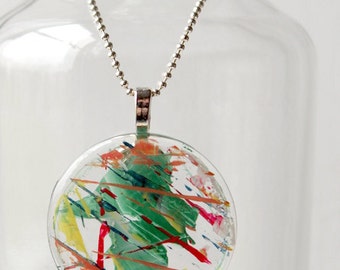 Hand Painted Abstract Round Glass Necklace