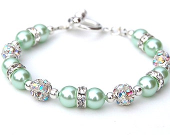 Mint Green Jewelry, Mint Green Bracelet, Mint Green Wedding, Green Bridesmaid, Mint Jewelry, Spring Wedding, Pastel Wedding, Under 30