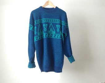 SOUTHWEST 90s bright IKAT style navajo SWEATER slouchy top