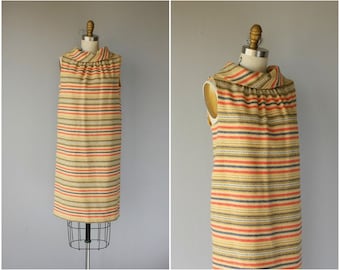 Vintage 1960s Wool Shift Dress | 60s Dress | 1960s Dress | 60s Striped Dress | 1960s Day Dress - (medium)